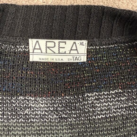 Black White Static Knit Sweater Cardigan Size XL Preppy Grunge Grandpa Area - Picture 4 of 5